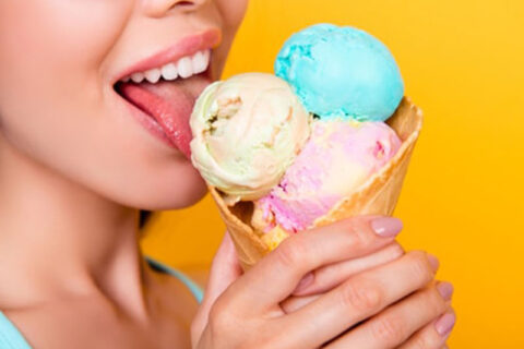 a woman eating icecream