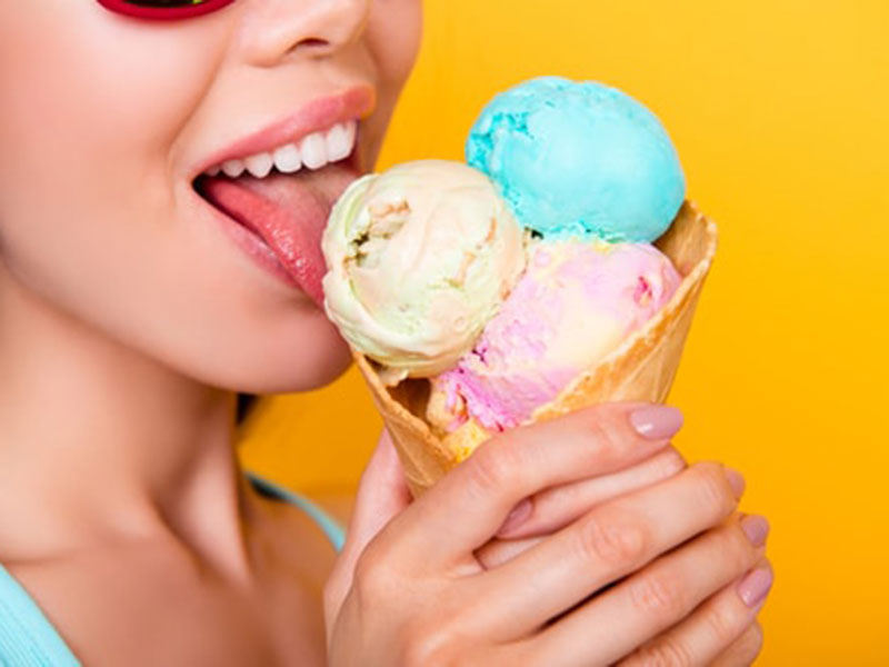 a woman eating icecream